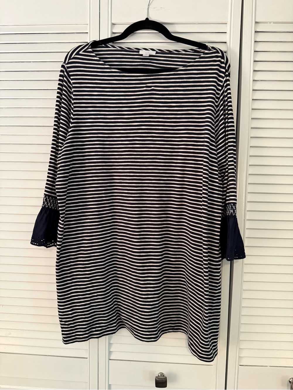 J. Jill Striped Navy and White Tunic with Eyelet Sleeve Detail
